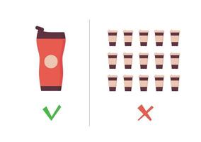 Mehrweg-Kaffeebecher vs Einwegbecher. Becher und Becher zum Mitnehmen vektor