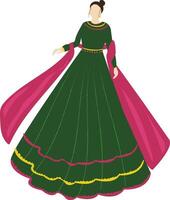 Mädchen Illustration tragen indisch Kleid zum sangeet einladen, Engagement einladen. Hochzeit einladen vektor