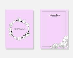 vektor uppsättning av lyx kort, mallar med hand dragen blommor tulpaner för födelsedag, bröllop, årsdag inbjudan på rosa bakgrund