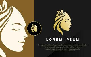 skönhet ansikte logotyp, kvinna logotyp, naturlig ansikte logotyp, guld lutning, vektor illustration