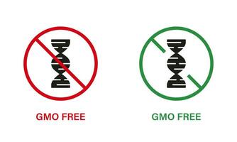 gmo fri silhuett ikon uppsättning. endast eco naturlig organisk produkt. gmo sluta tecken. genetiskt ändrad förbjuden symbol. naturlig friska mat begrepp. isolerat vektor illustration.