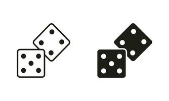 tärningar linje och silhuett svart ikon uppsättning. hasardspel risk, slå vad chans tecken. två fyrkant tärningar piktogram. spela kub rulla, tur- spel symbol samling. backgammon roligt. isolerat vektor illustration.