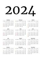 Kalender zum 2024 isoliert auf ein Weiß Hintergrund vektor