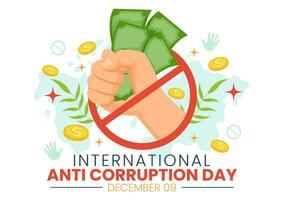 Anti Korruption Tag Vektor Illustration auf 9 Dezember mit halt geben Geld und Münze Dollar mit ein Verbot Zeichen im eben Karikatur Hintergrund Design