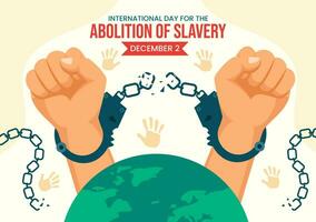 International Tag zum das Abschaffung von Sklaverei Vektor Illustration auf Dezember 2 mit Handschellen, Ketten, Tauben und Hände im eben Karikatur Hintergrund