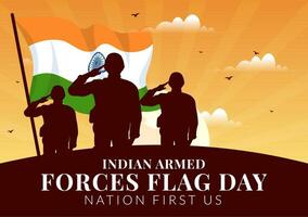 indisch bewaffnet Kräfte Flagge Tag Vektor Illustration mit Indien und Heer Flaggen im National Urlaub eben Karikatur Hintergrund Design