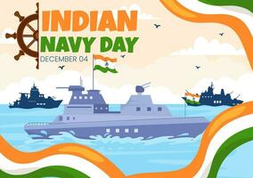 indisch Marine Tag Vektor Illustration auf Dezember 4 mit Kämpfer Schiffe zum Menschen Militär- Heer salutieren wertschätzend Soldaten im Hintergrund Design