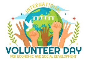 International Freiwillige Tag zum wirtschaftlich und Sozial Entwicklung Vektor Illustration auf Dezember 5 mit Hände und Tauben im eben Karikatur Hintergrund