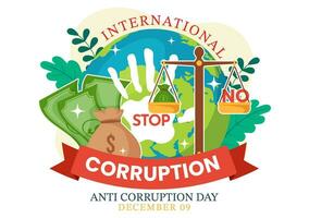 Anti Korruption Tag Vektor Illustration auf 9 Dezember mit halt geben Geld und Münze Dollar mit ein Verbot Zeichen im eben Karikatur Hintergrund Design