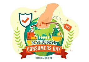 nationell konsument dag vektor illustration med handla vagn och papper väska för befordran, baner eller affisch i platt tecknad serie bakgrund design