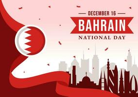 Bahrain National Tag oder Unabhängigkeit Vektor Illustration auf 16 .. von Dezember mit wellig Flagge im eben patriotisch Urlaub Karikatur Hintergrund Design