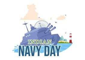 indisch Marine Tag Vektor Illustration auf Dezember 4 mit Kämpfer Schiffe zum Menschen Militär- Heer salutieren wertschätzend Soldaten im Hintergrund Design
