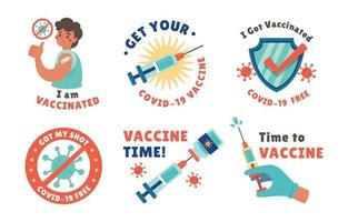 Aufkleberset für die Covid-19-Impfkampagne vektor