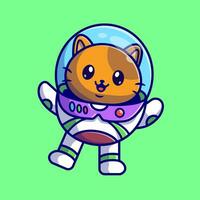 süß Astronaut Katze schwebend auf Raum Karikatur Vektor Symbol Illustration. Tier Technologie Symbol Konzept isoliert Prämie Vektor. eben Karikatur Stil