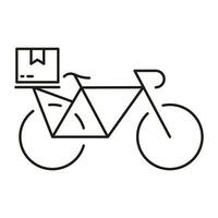 Fahrrad Lieferung Bedienung Linie Symbol. Fahrrad Versand Piktogramm. schnell Paket Sendung, ausdrücken Post- Transport Symbol. Lebensmittelgeschäft Lieferung zu Zuhause unterzeichnen. editierbar Schlaganfall. isoliert Vektor Illustration.