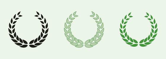 laurel krans Färg ikon uppsättning. vinnare tilldela piktogram. cirkel grekisk oliv gren, grön blad symbol samling. runda årgång foliate seger emblem. isolerat vektor illustration.