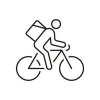 kurir på cykel linje ikon. uttrycka leverans service linjär piktogram. snabb frakt av mat eller varor översikt symbol. hastighet deliveryman på cykel tecken. redigerbar stroke. isolerat vektor illustration.