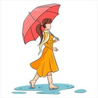junges Mädchen mit einem Regenschirm für einen Spaziergang. Herbstregen. Cartoon-Stil. vektor