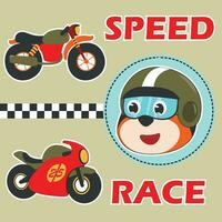 süß Motorrad Rennen Karikatur Vektor Illustration Design. kreativ Vektor kindisch Hintergrund zum Stoff, Textil, Kindergarten Hintergrund, Poster, Karte, Broschüre. und andere Dekoration.