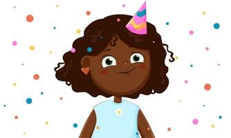 schwarz Haut glücklich süß Kind im ein Geburtstag Party vektor