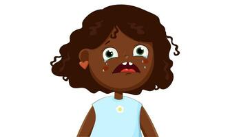 traurig wenig Weinen schwarz Haut Mädchen Karikatur verärgert vektor