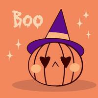 Halloween Vektor Hintergrund design.boo Halloween mit süß Kürbis Kürbis im ein Hexer Hut. Vektor Illustration.