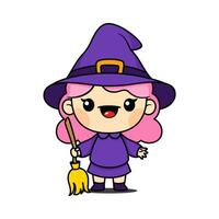 süß und kawaii Stil Halloween Hexe Mädchen Karikatur Charakter vektor