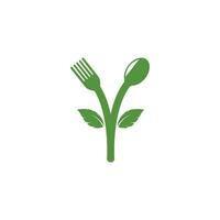 gaffel och sked med löv ikon av vegetarian mat vektor