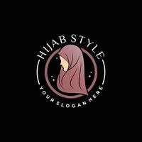 hijab logotyp design mall för muslim kvinna mode med kreativ element begrepp vektor