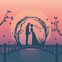 Silhouette eines romantischen Paares haben Verlobung vektor
