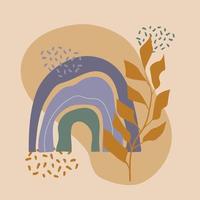 abstraktes minimales Poster mit Regenbogen und Pflanzen im Boho-Stil vektor