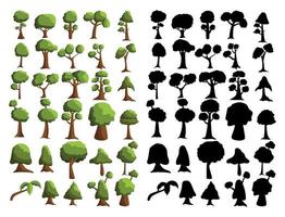 svarta silhuetter och realistiska träd vektor