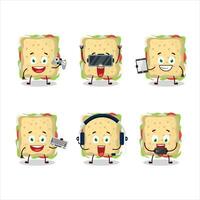 smörgås tecknad serie karaktär är spelar spel med olika söt uttryckssymboler vektor