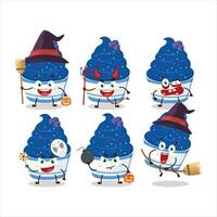 halloween uttryck uttryckssymboler med tecknad serie karaktär av is grädde blåbär kopp vektor