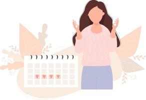 vacker kvinna nära kvinnlig kalender planerare menstruationscykel vektor