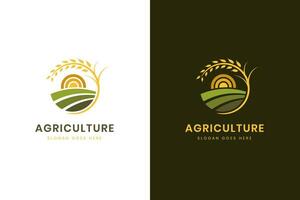 lantbruk logotyp design för agronomi, vete odla, lantlig Land jordbruk fält, naturlig skörda vektor