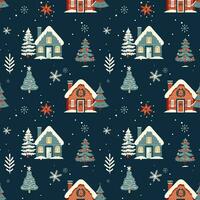 Winter nahtlos Muster mit skandinavisch Häuser. Weihnachten Vektor Muster. Winter Hintergrund Design.