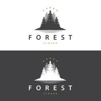 skog logotyp, vektor skog trä med tall träd, design inspirera bricka märka illustration