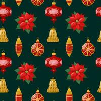 Weihnachten nahtlos Muster mit Jahrgang Weihnachten Baum Glas Spielzeuge und Weihnachtsstern. alter Stil Vektor Illustration