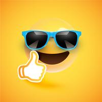 Realistischer Emoticon mit Sonnenbrille und Daumen oben, Vektorillustration vektor