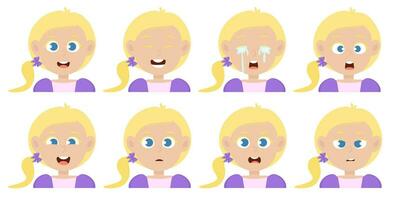 süß wenig blond Haar Mädchen Benutzerbild mit anders Gesichts- Ausdruck vektor