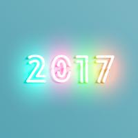 Neon 2017 lysande tecken, vektor illustration