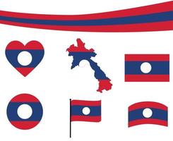 laos flagge karte band und herz symbole vektor abstrakt