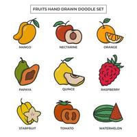 frukt handritad doodle set med platt färg vektor