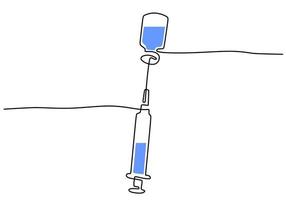 kontinuerlig en linje ritning av spruta med nål och vaccin vektor
