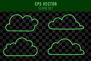 Satz isolierter Wolken mit grünem Neoneffekt beleuchtet editierbar vektor
