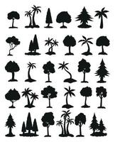Seth schwarze Silhouetten von Bäumen aus verschiedenen Klimazonen vektor