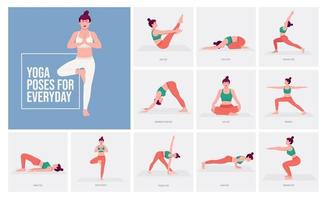 Yoga-Posen für den Alltag. junge Frau, die Yoga-Posen praktiziert. vektor