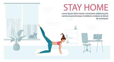 Sportübungen zu Hause. Fitness Online-Training Yoga-Übung Frau vektor