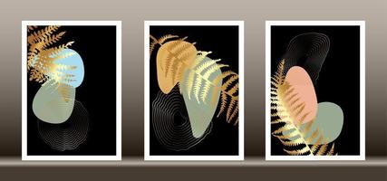 botanische wandkunst vektor set gold tropische farnblätter linie kunst